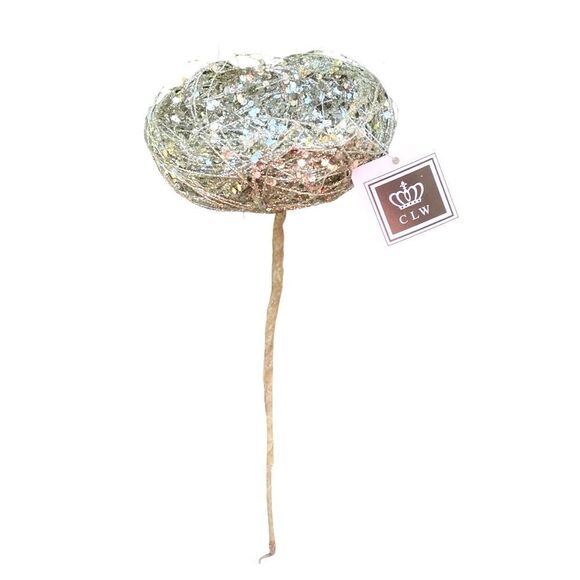 NWT New CLW Catherine Lillywhite's Silver Iridescent Decorative Accent Bird Nest - Picture 7 of 12